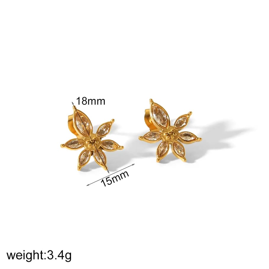 1 Pair Sweet Simple Style Flower Shape Stainless Steel  Gold Color Inlay Zircons Women's Stud Earrings Picture3